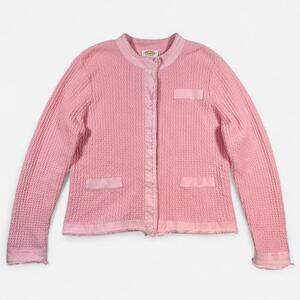Talbots Vintage Pink Knit Blazer Women’s XL Cotton Classic Hamptons Jackie O